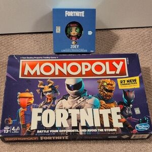 Hasbro Fortnite Monopoly Board Game (EUC) + Zoey Vinyl Figurine (New)